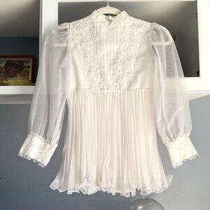 Vintage Dorissa Of Miami Dress Girls White Accordion Pleated Lace 6X